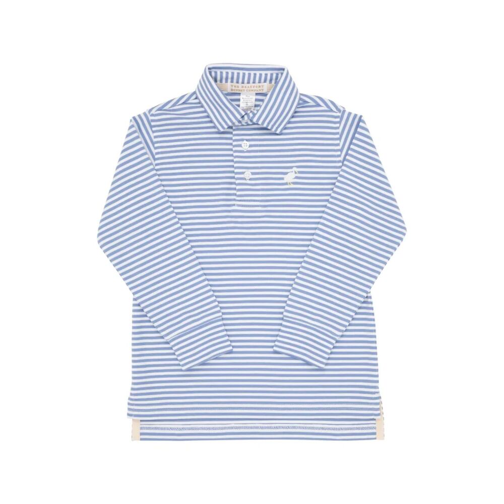 TBBC Long Sleeve Prim & Proper Polo Park City Periwinkle White Stripe 2T EUC